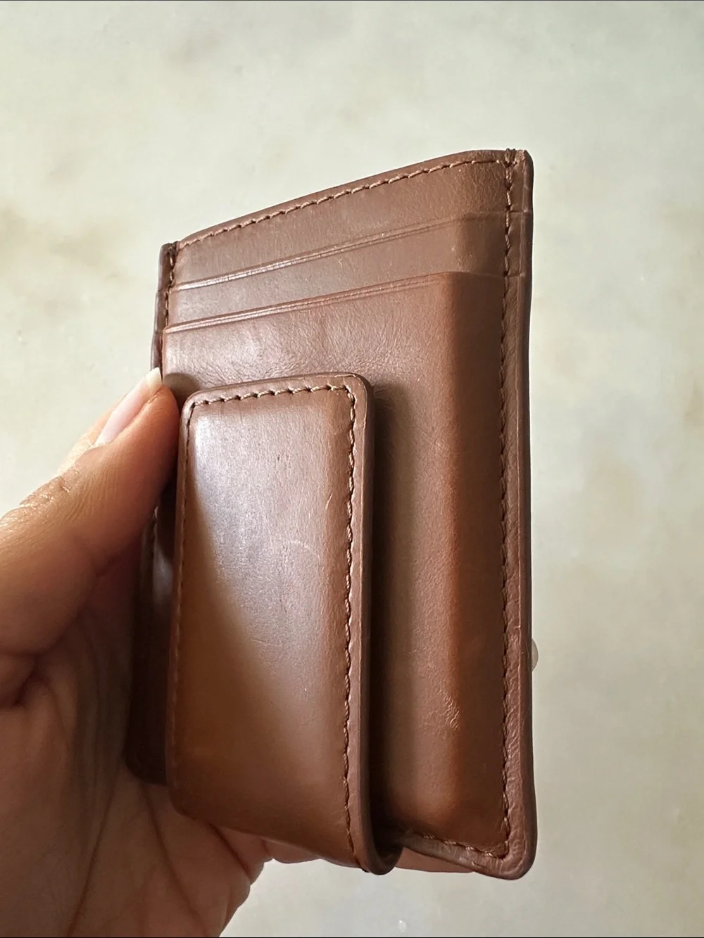 J. Crew Brown Leather Money Clip Card Holder